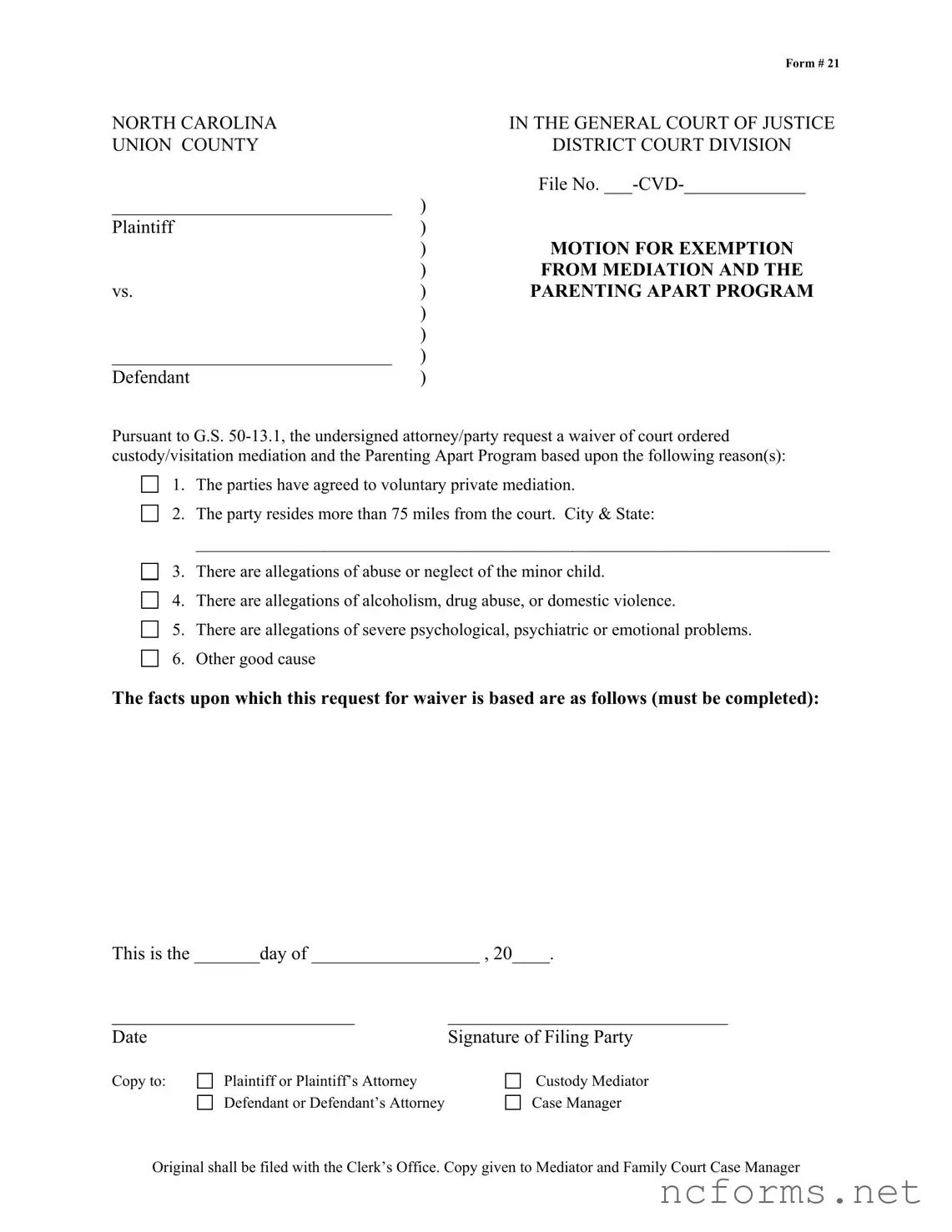 Fillable North Carolina 21 Template