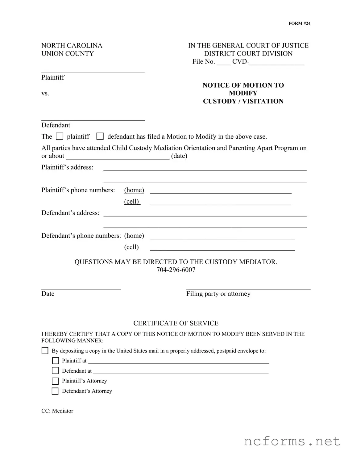 Fillable North Carolina 24 Template