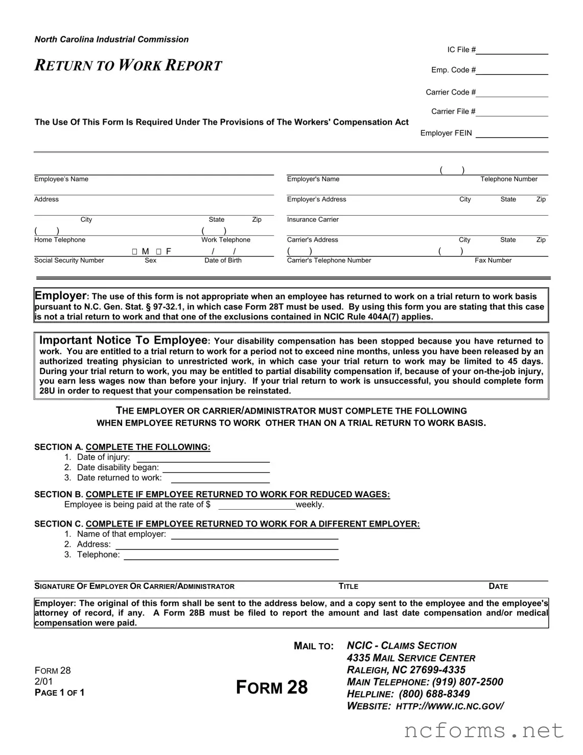 Fillable North Carolina 28 Template