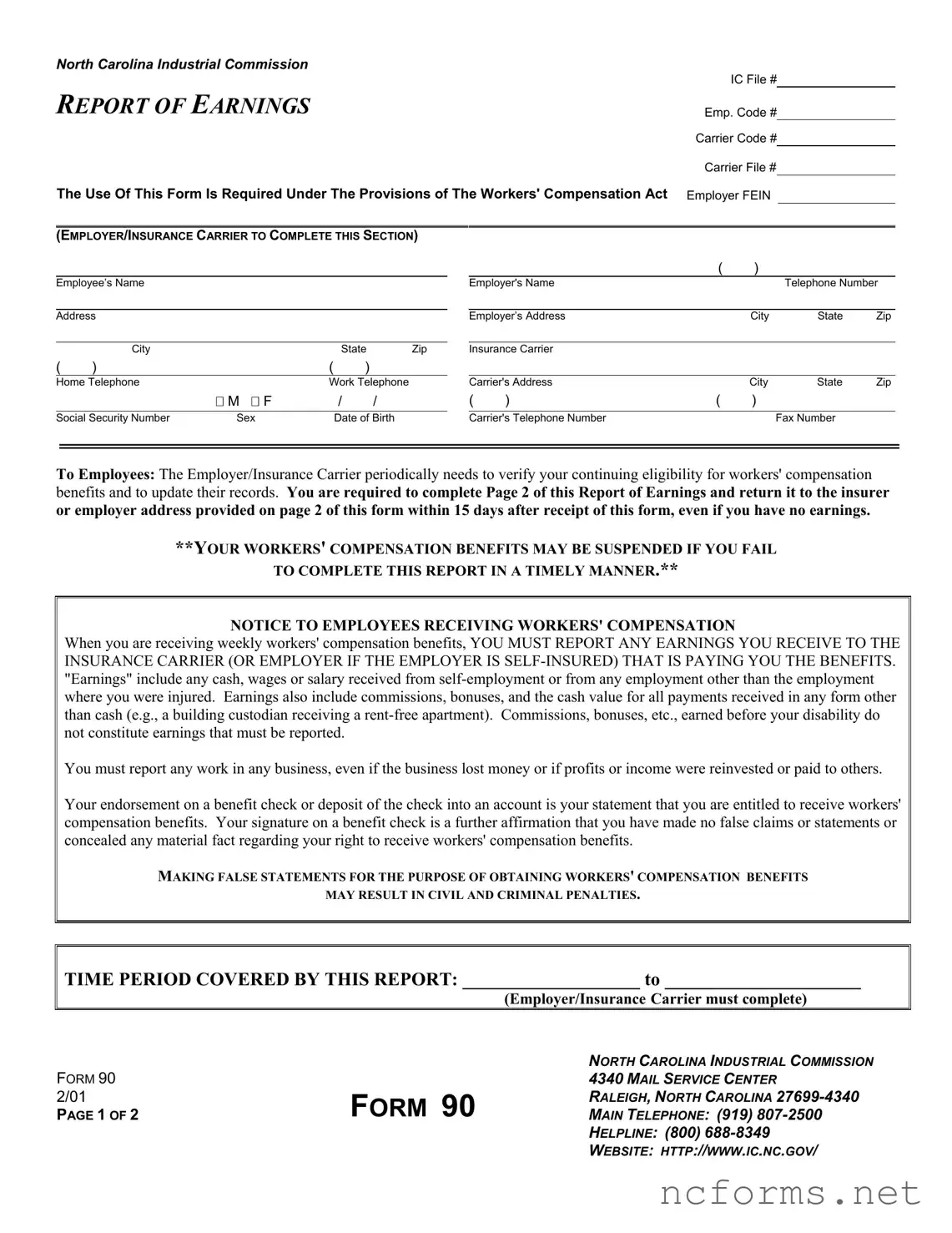 Fillable North Carolina 90 Template