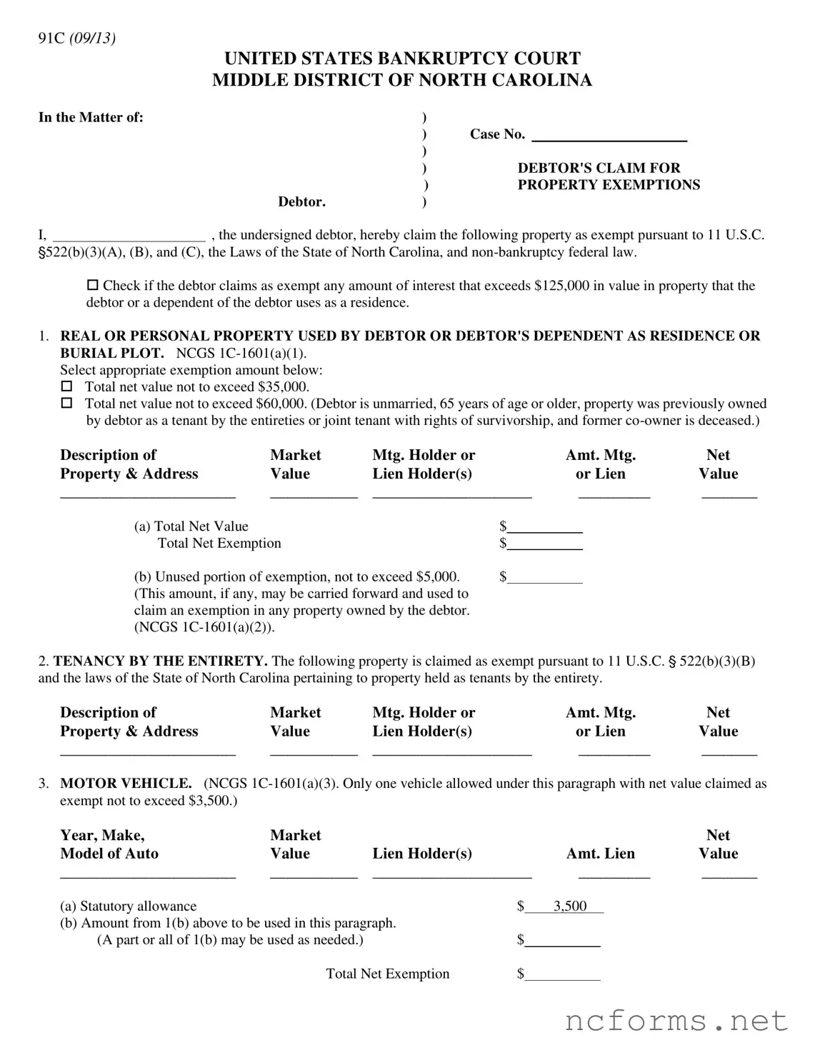 Fillable North Carolina 91C Template