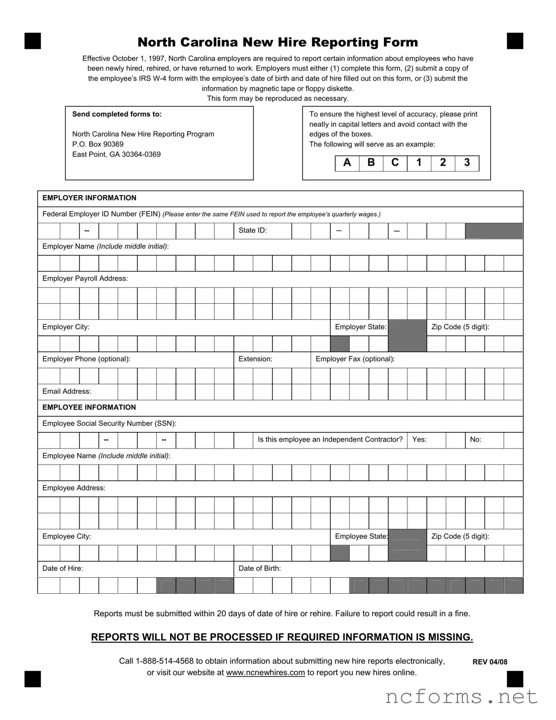 Fillable North Carolina Reporting Template