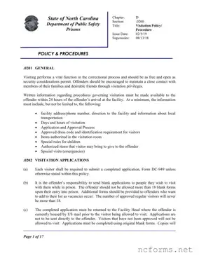 Fillable North Carolina Prison Application Template